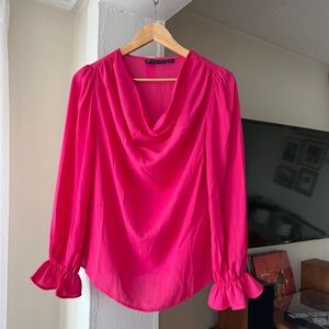 NY&C New York & Company Pink Blouse Cowl Neck Ruffle Sleeve Size Small NWT